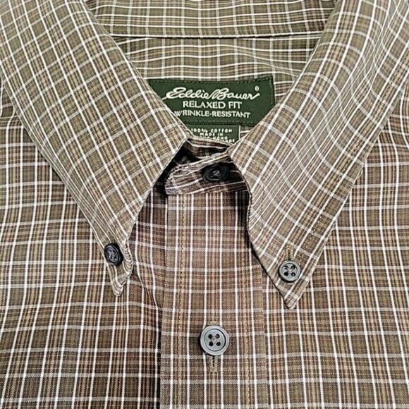 Eddie Bauer Men's Shirt Size XL Tall Khaki Check Relax Fit Button Down Collar - Picture 5 of 11